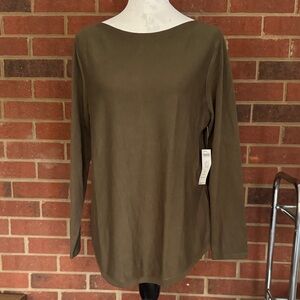 Chico's Ambered Olive Long Sleeve Pullover Shirttail Sweater